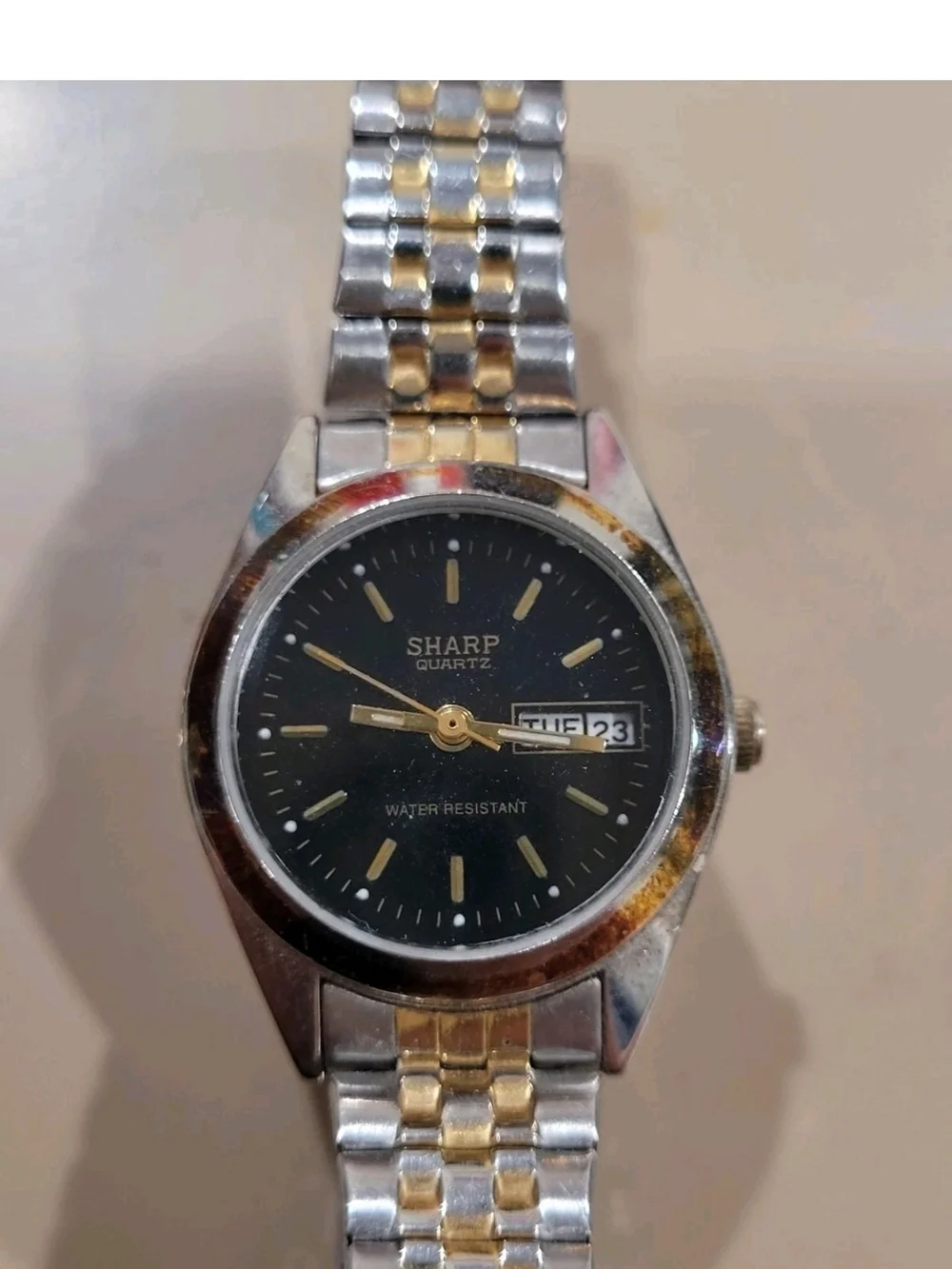 Vintage Two-Tone Women's Watch in Black and Gold